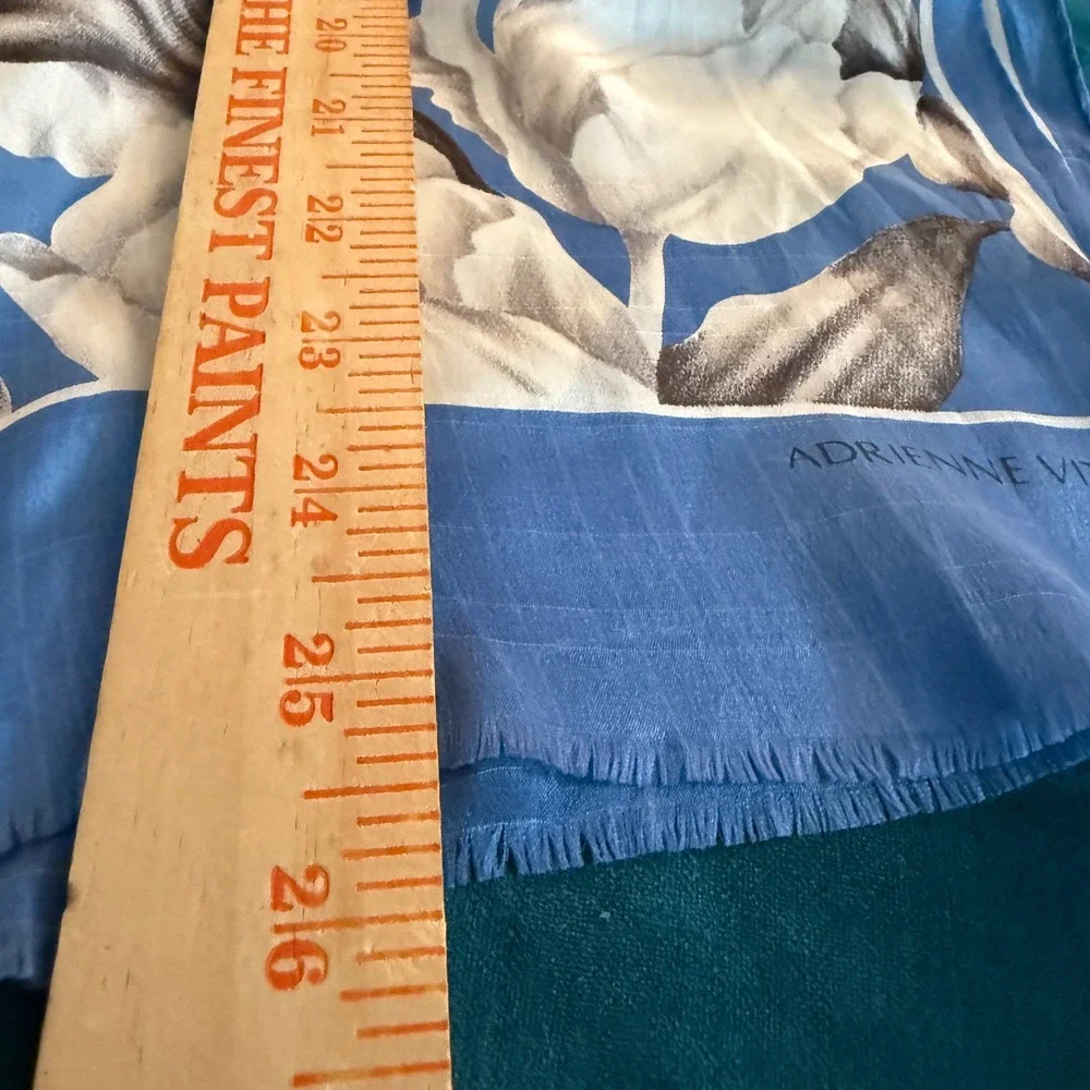 Adrienne Vittadini floral‎ scarf botanical print 26in square blue ivory